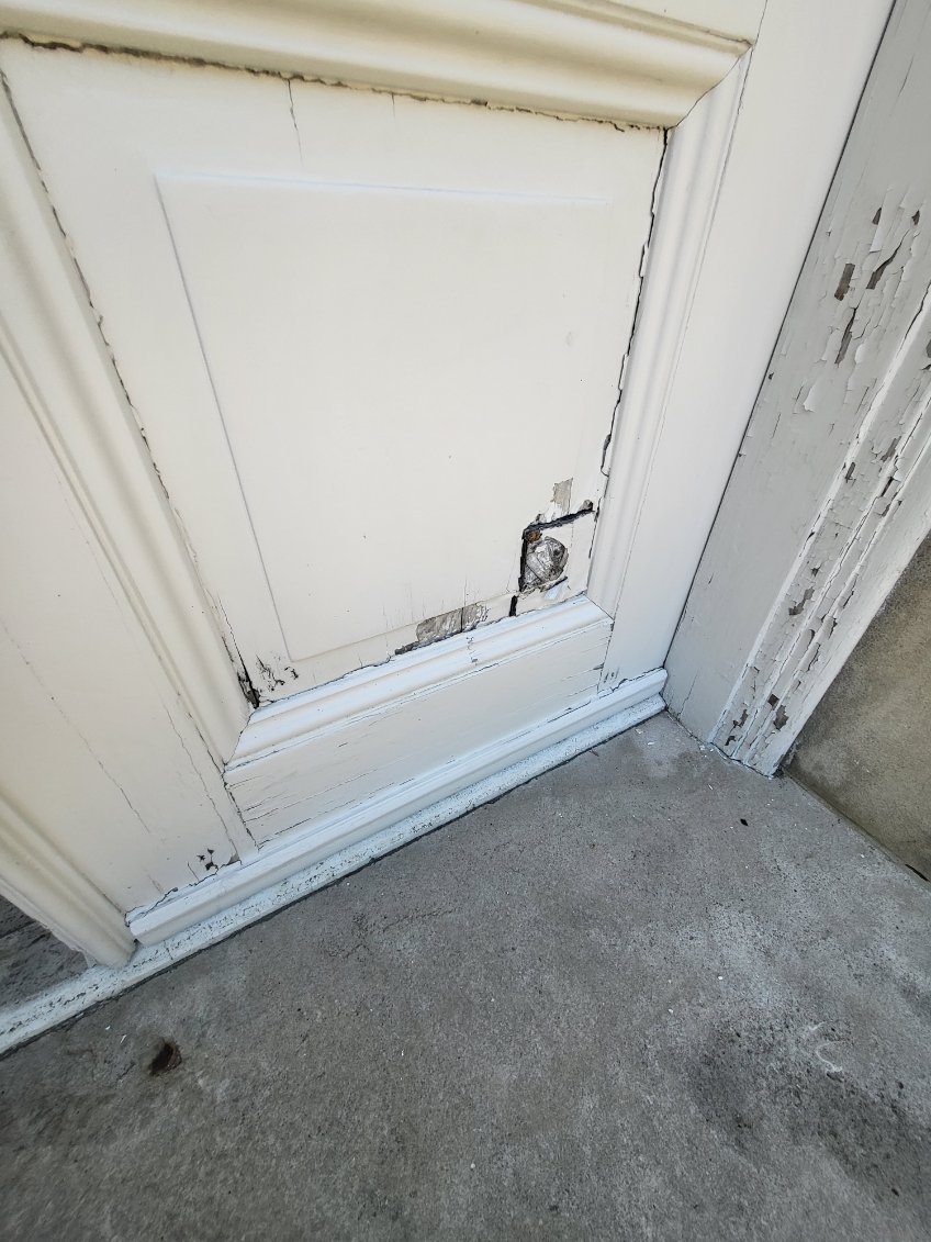 Weather damage on exterior door